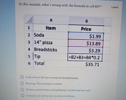 In this example, what's wrong with the formula in