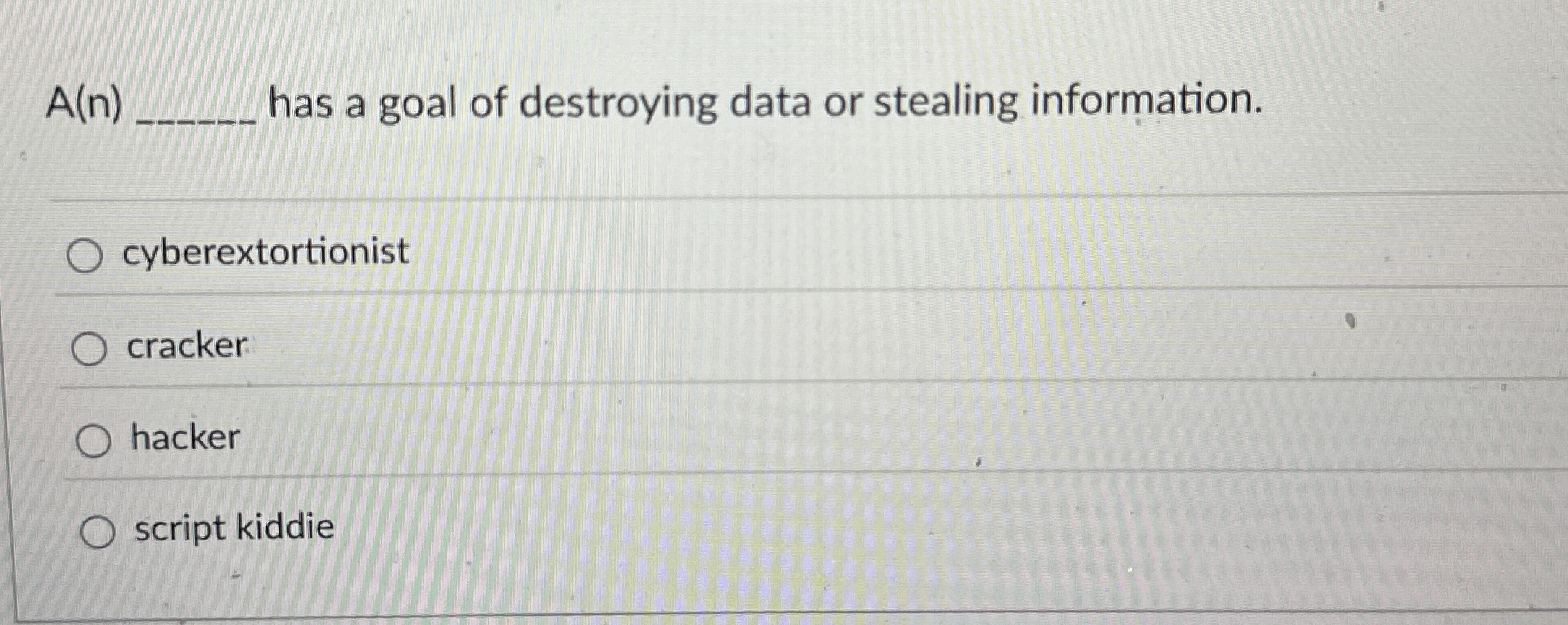 A ( n ) , has a goal of destroying data or