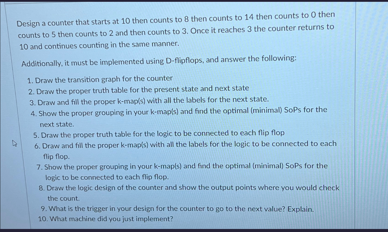 Design a counter that starts at 1 0 then counts