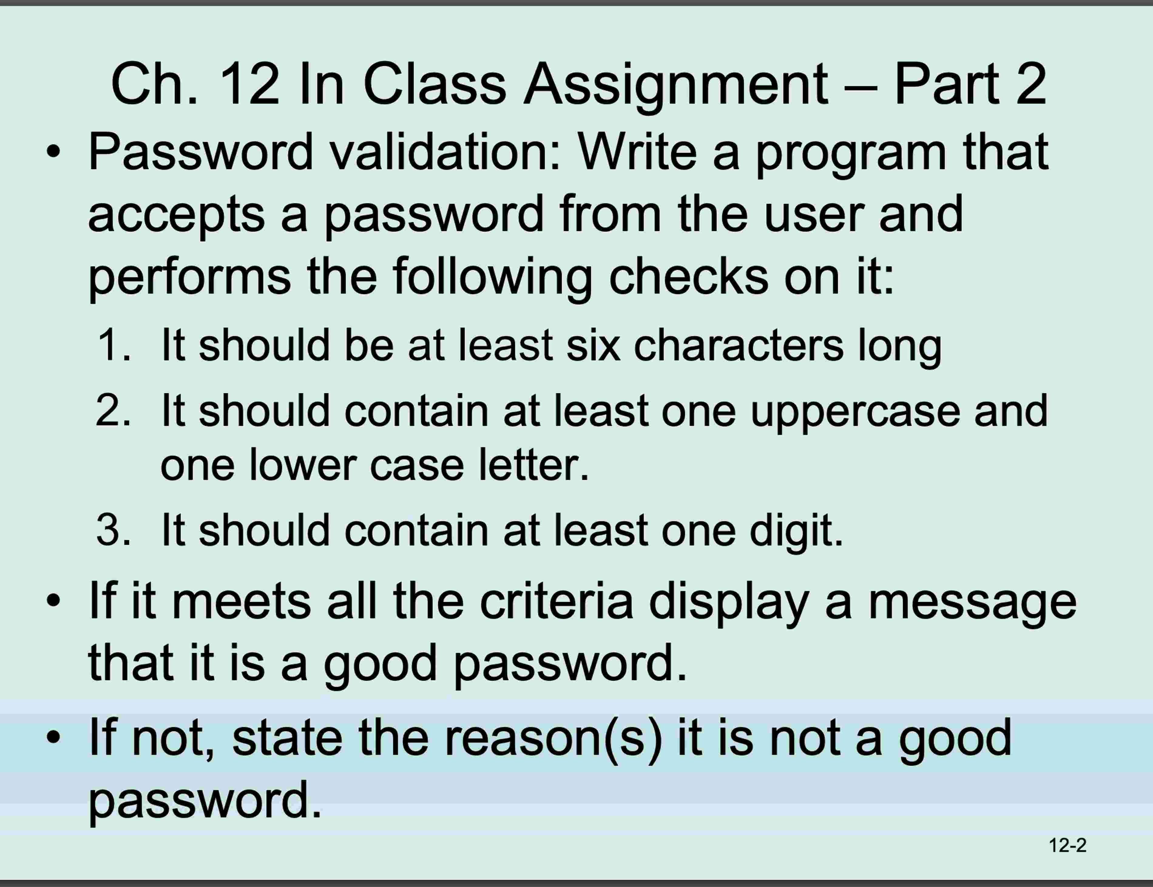 Ch . 1 2 In Class Assignment - Part 2 ( C# )