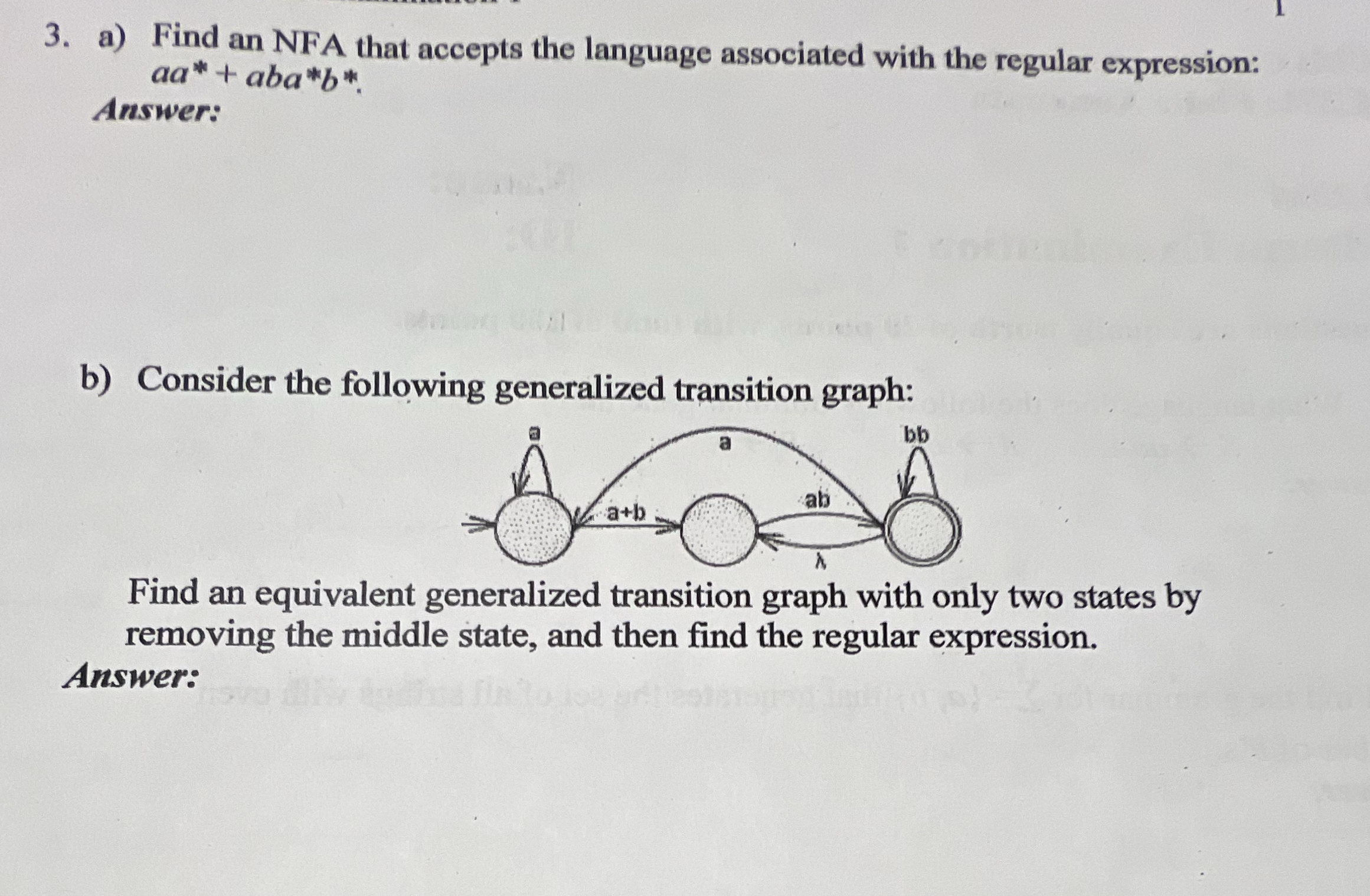 a ) Find an NFA that accepts the language