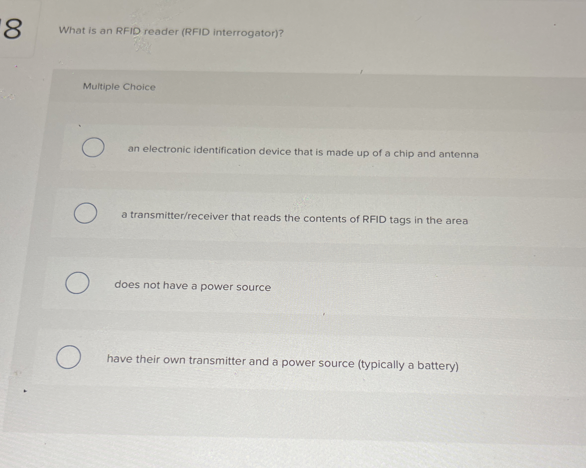 What is an RFID reader ( RFID interrogator ) ?