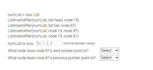 numList \ ( = \ ) new List ListInsertAfter (