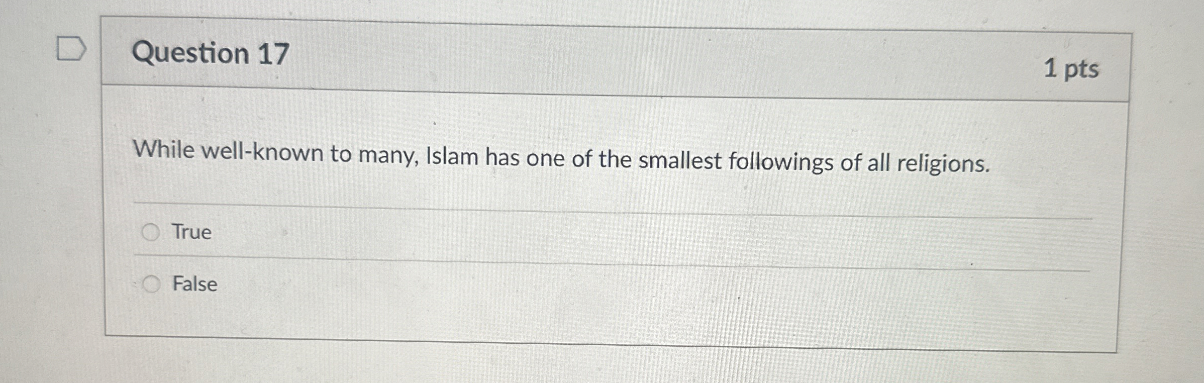 Question 1 7 While well - known to many, Islam