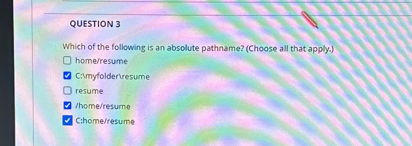 QUESTION 3 Which of the following is an absolute