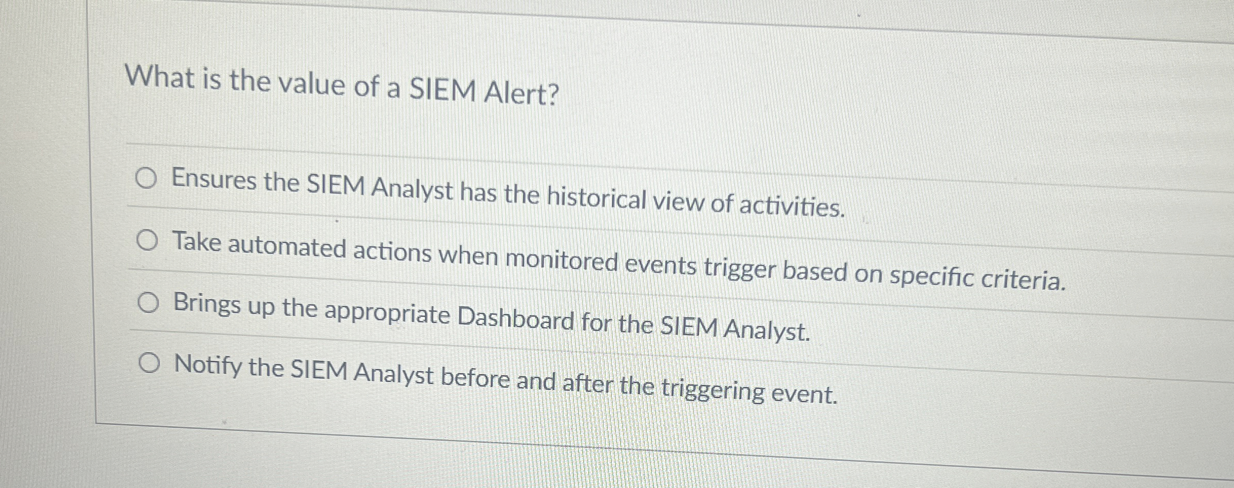 What is the value of a SIEM Alert? Ensures the