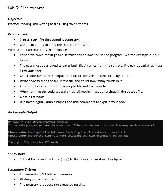 Lab 6 : Files streams Objective Practice reading