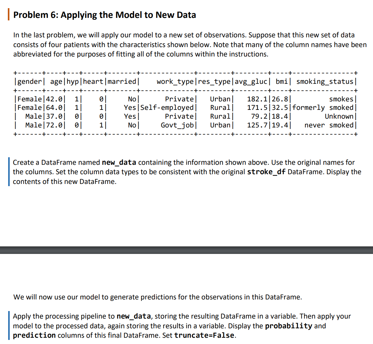 Problem 6 : Applying the Model to New Data In the