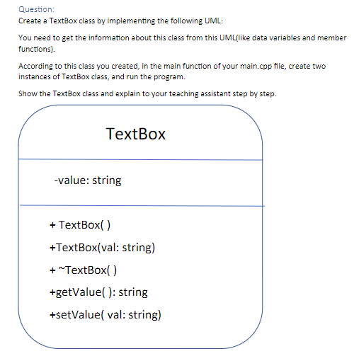 Question: Create a TextBox class by implementing