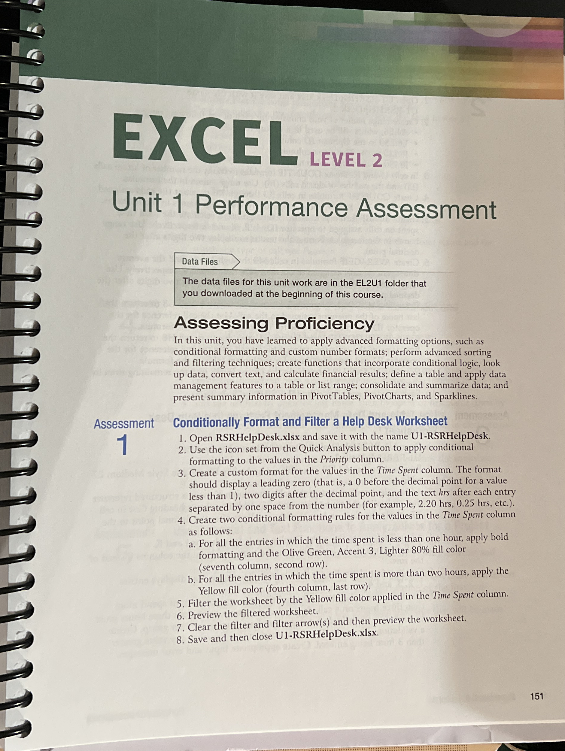 ) C LEVEL 2 Unit 1 Performance Assessment Data