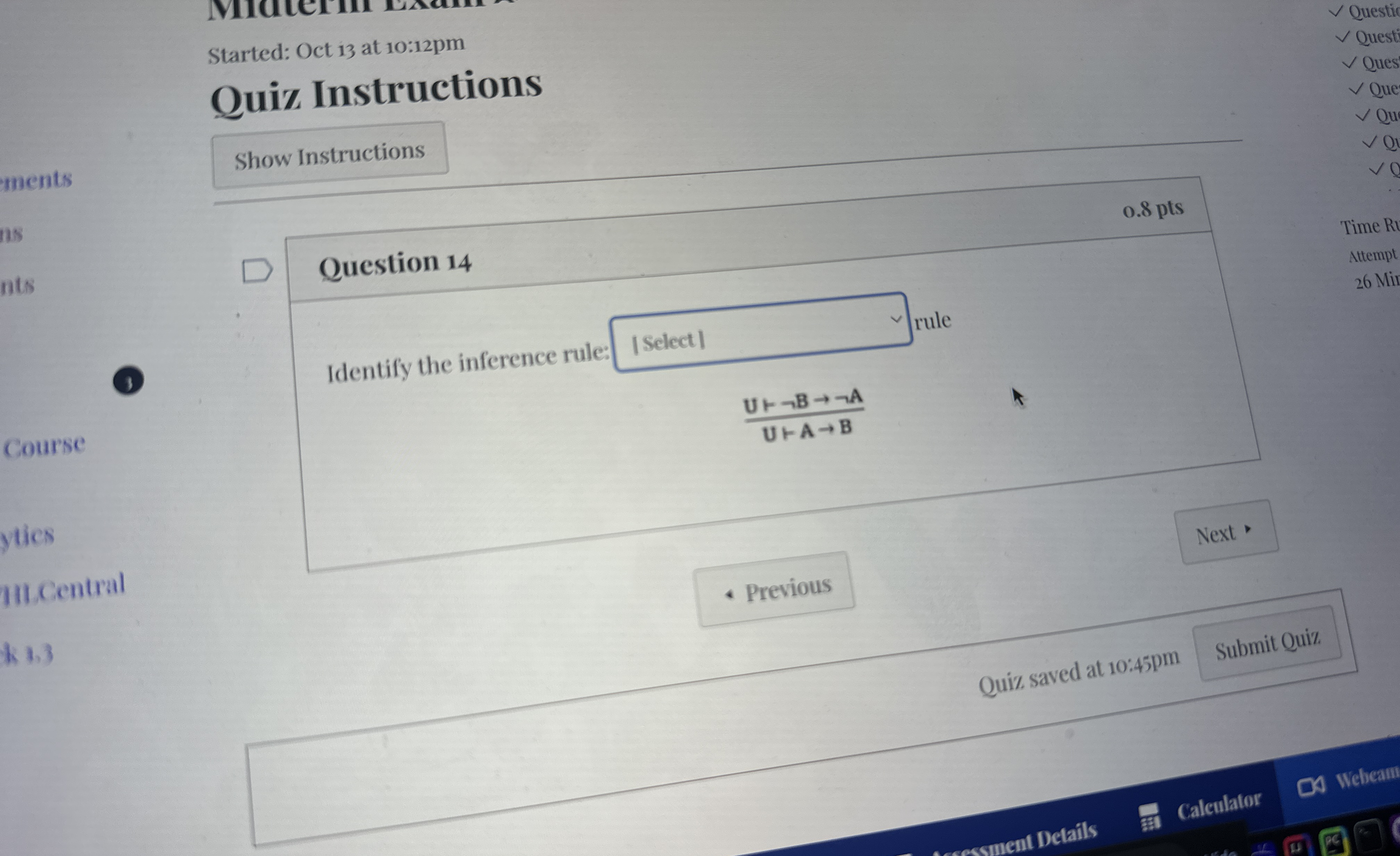 Question 1 4 Identify the inference rule ule U +