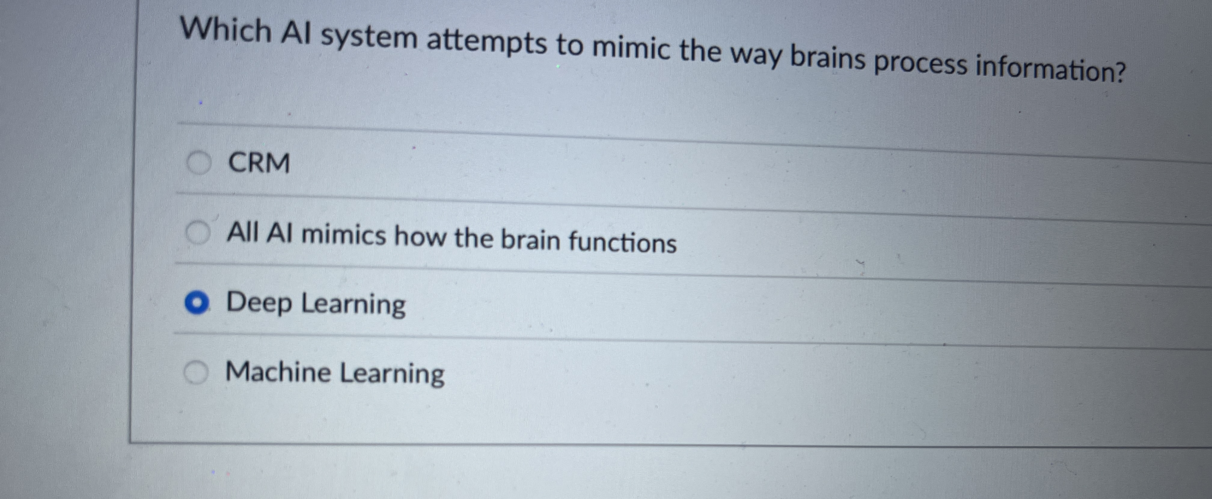 Which AI system attempts to mimic the way brains