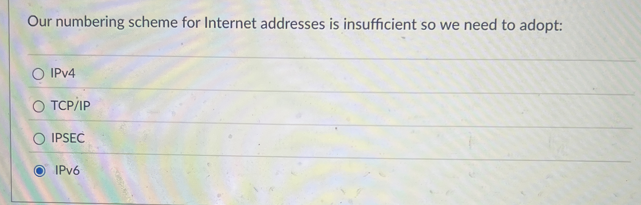 Our numbering scheme for Internet addresses is