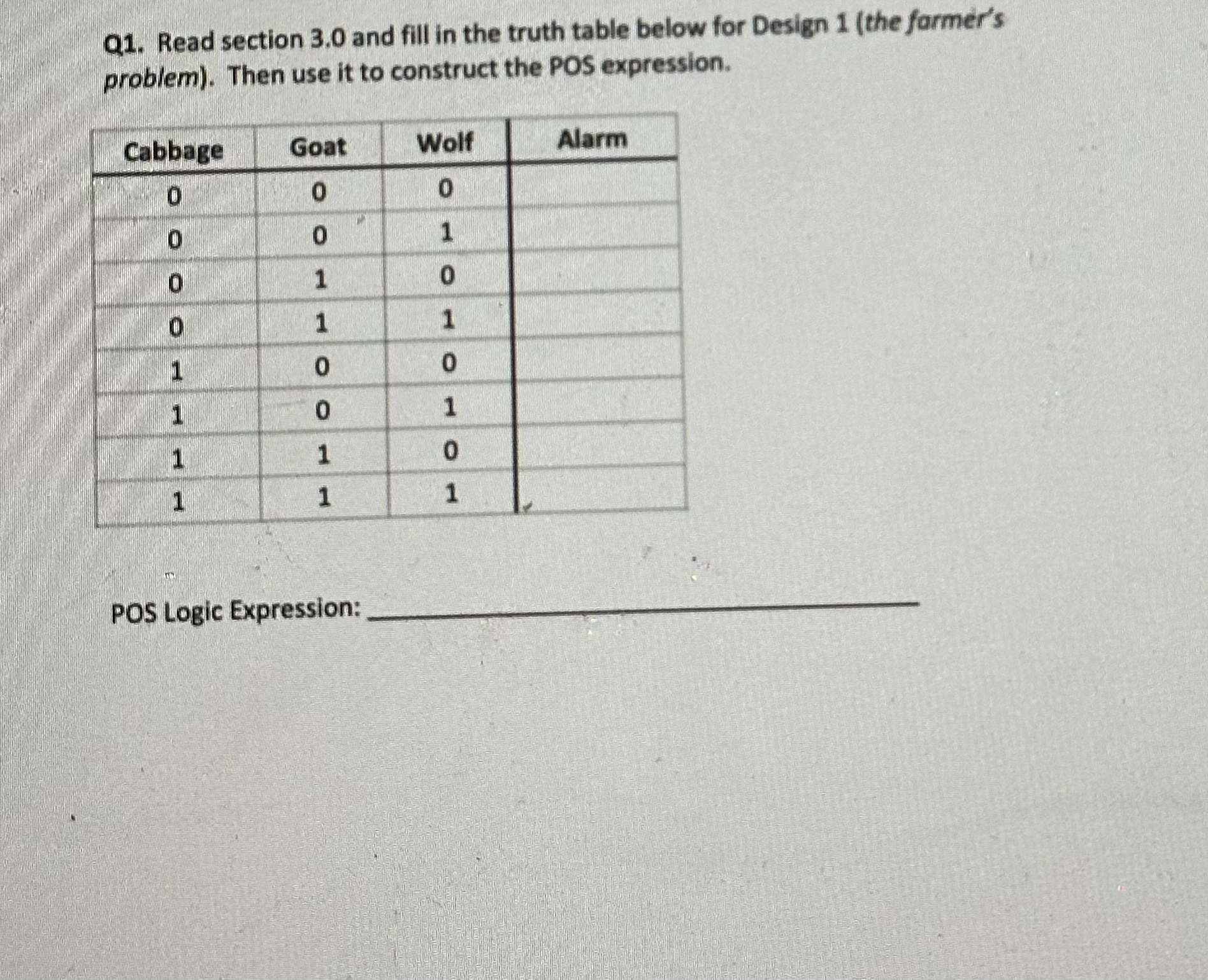 Q 1 . Read section 3 . 0 and fill in the truth