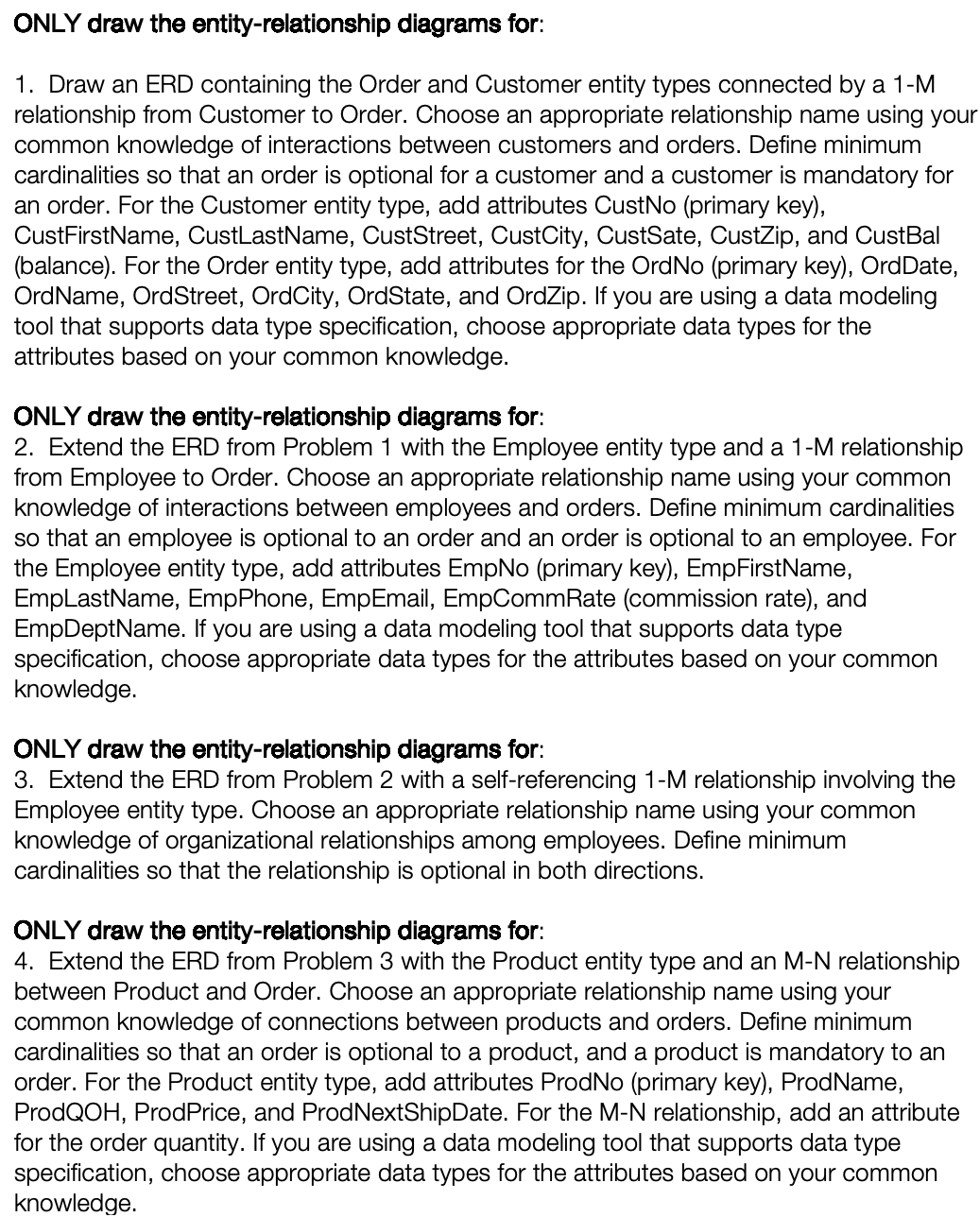 ONLY draw the entity - relationship diagrams for: