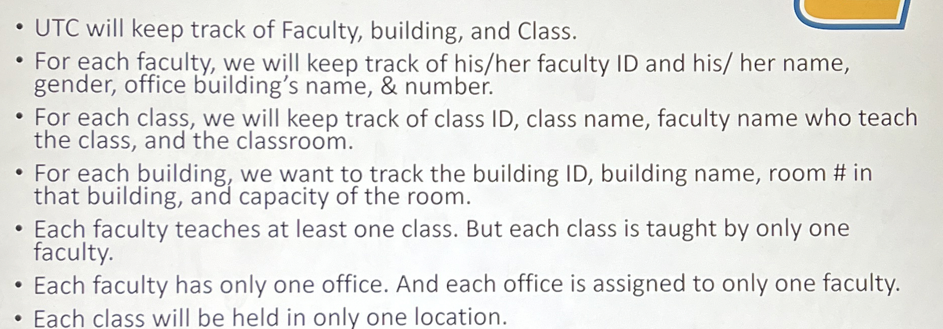 UTC will keep track of Faculty, building, and