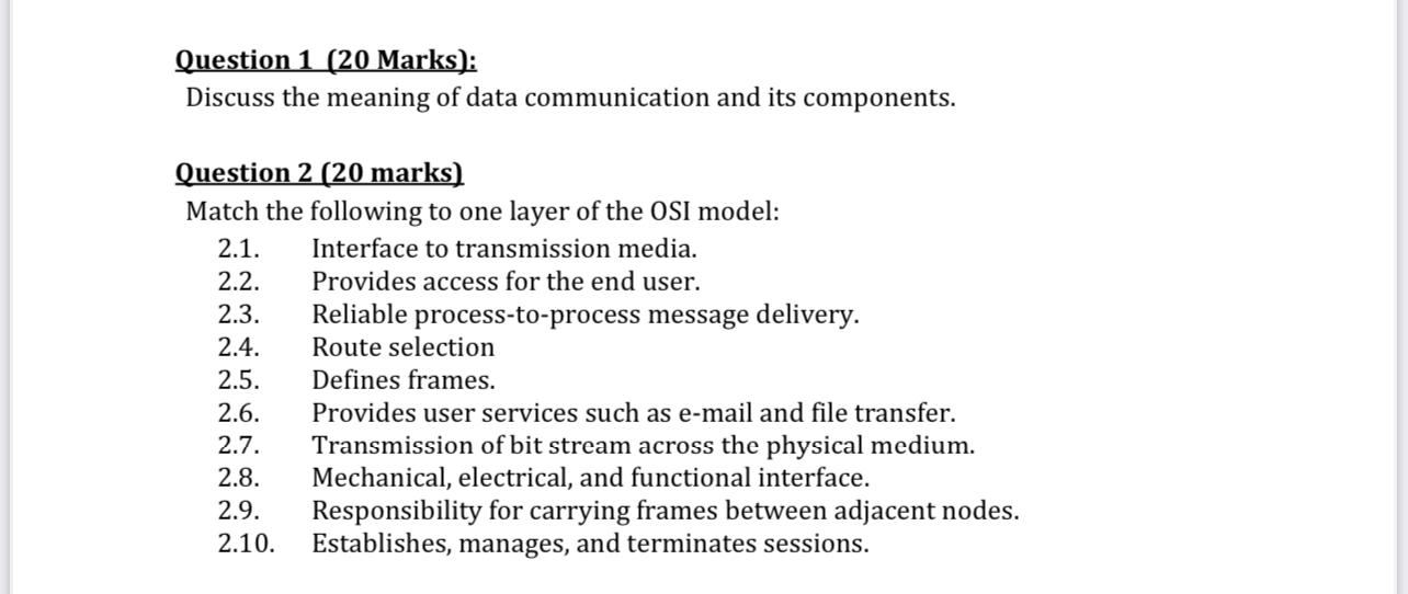 Question 1 ( 2 0 Marks ) : Discuss the meaning of
