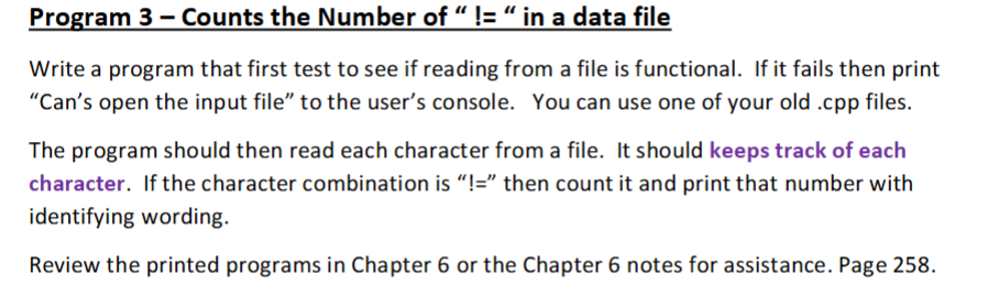 Program 3 - Counts the Number of " ! = " in a