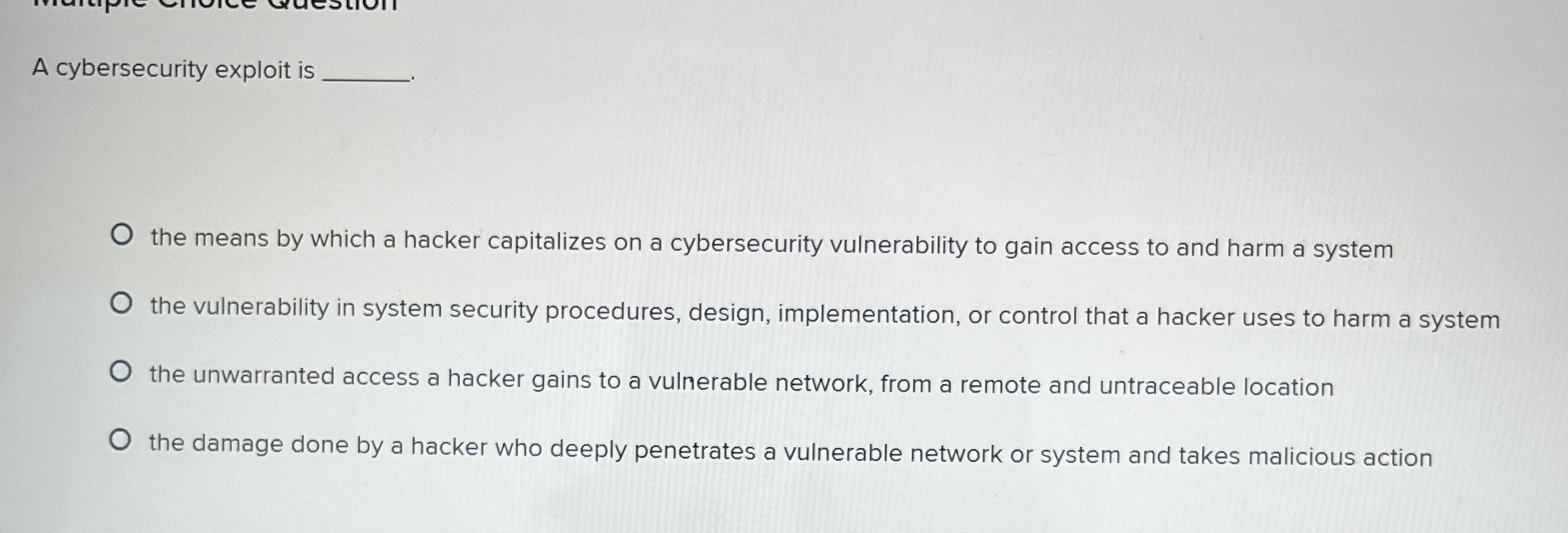 A cybersecurity exploit is the means by which a