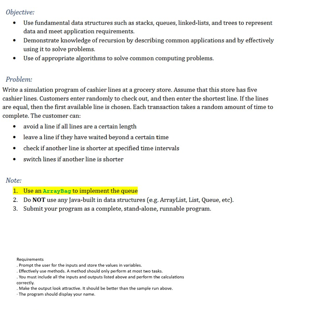 In Java: Use an Array Bag and Threading to