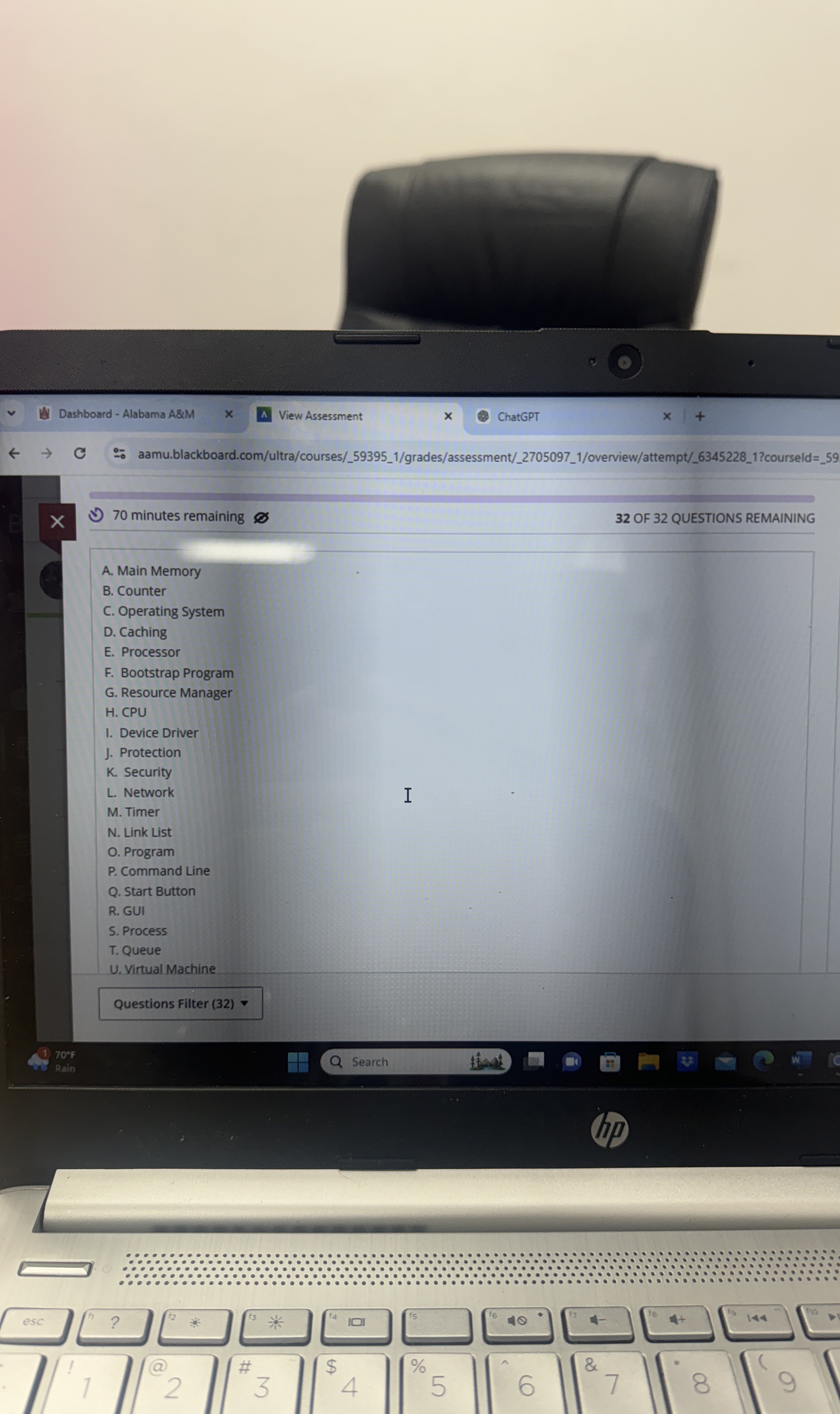 A . Main Memory B . Counter C . Operating System