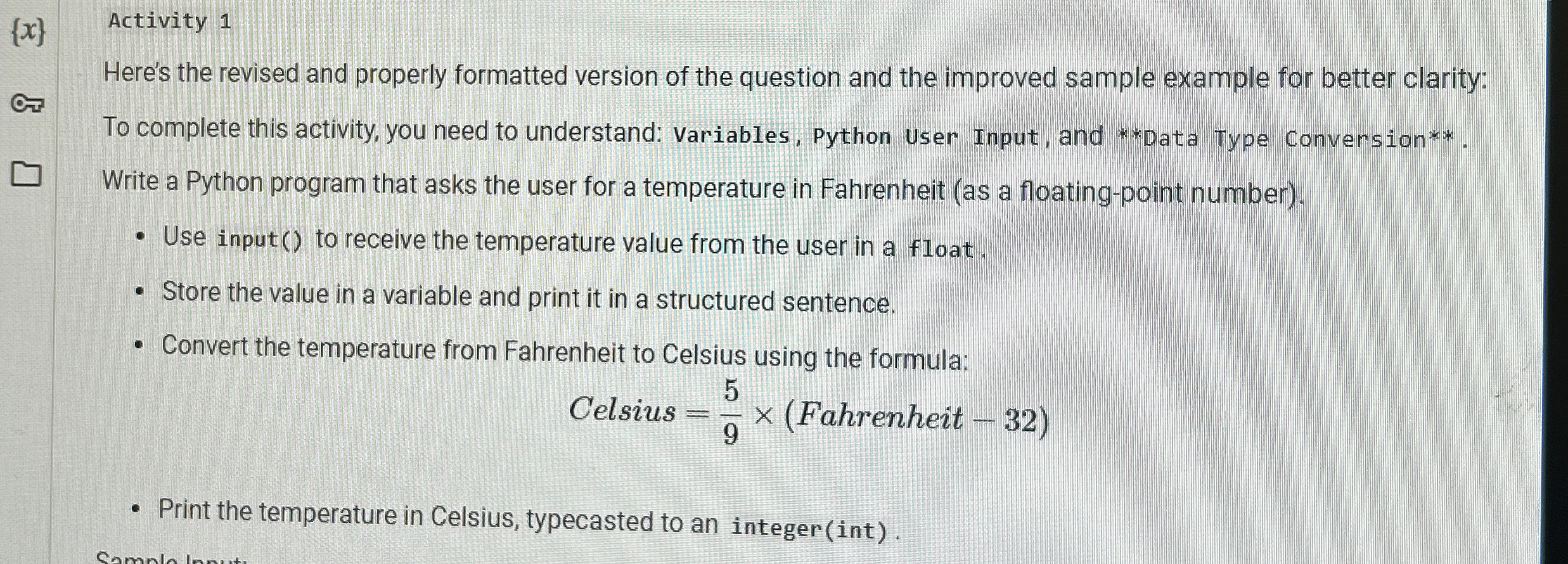 { x } , Activity 1 Here's the revised and