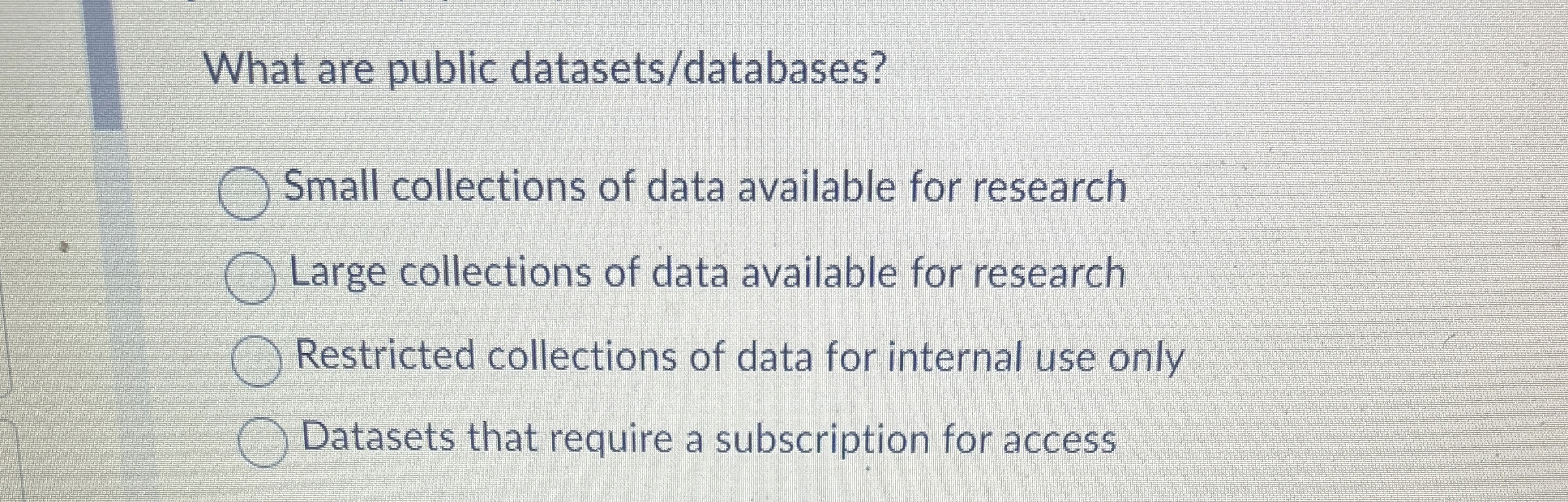 What are public datasets / databases ? Small