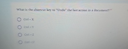 What is the shortcut kev to "Undo" the last