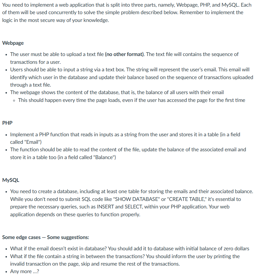 You need to implement a web application that is