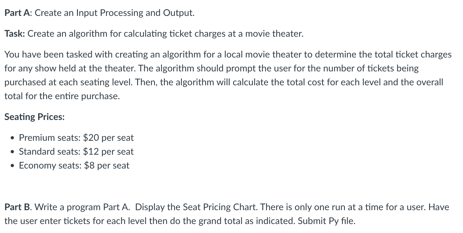 Part A: Create an Input Processing and Output.