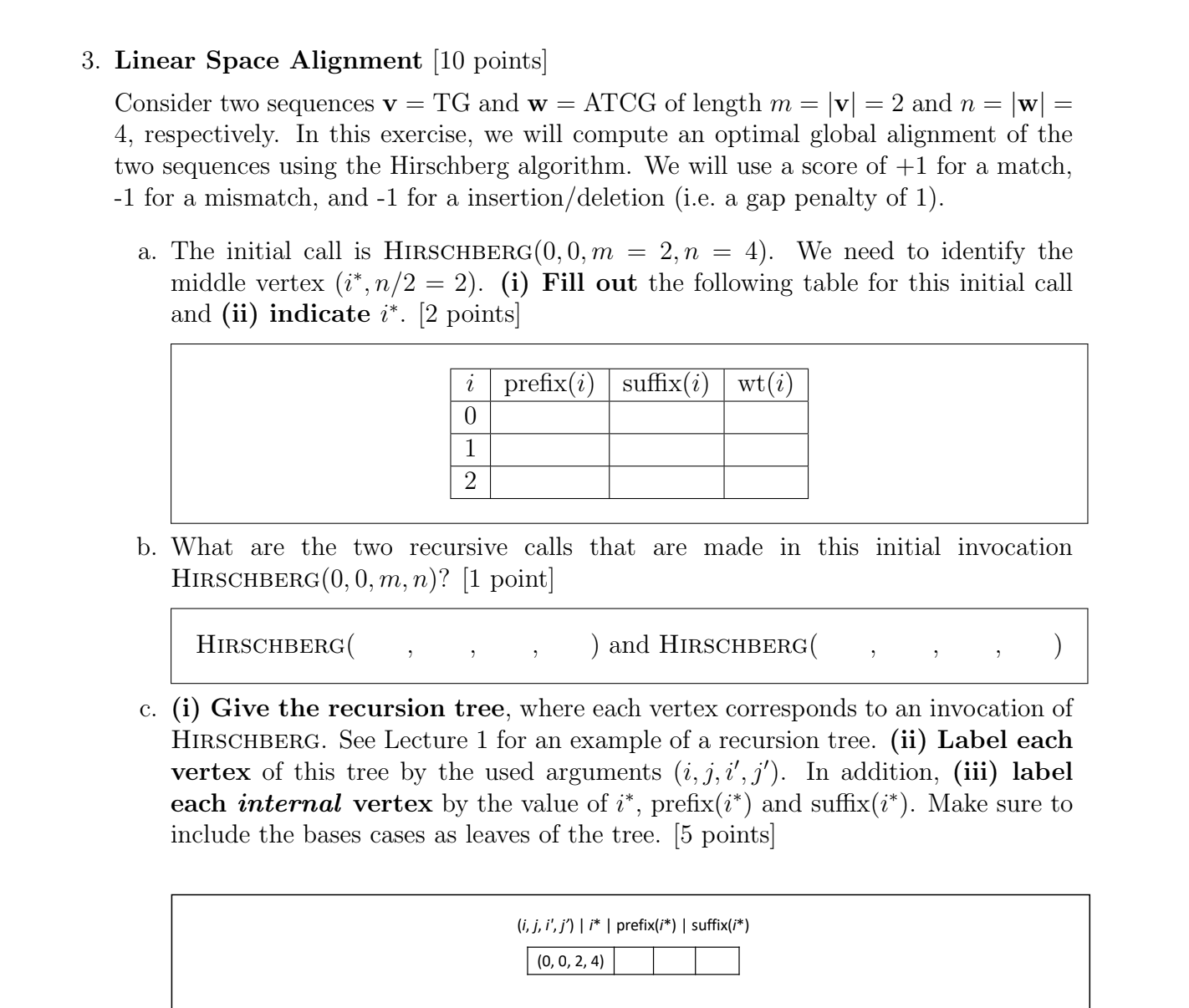 Linear Space Alignment [ 1 0 points ] Consider