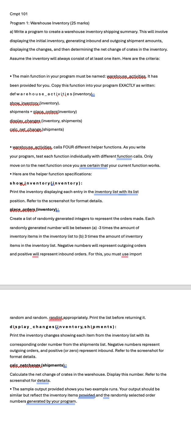 Cmpt 1 0 1 Program 1 : Warehouse Inventory ( 2 5