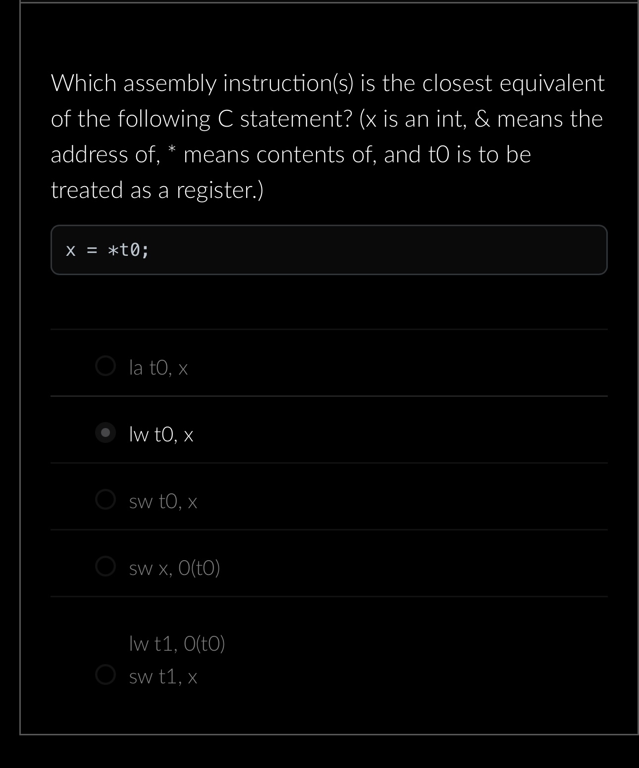 Given that the instruction lbu does zero
