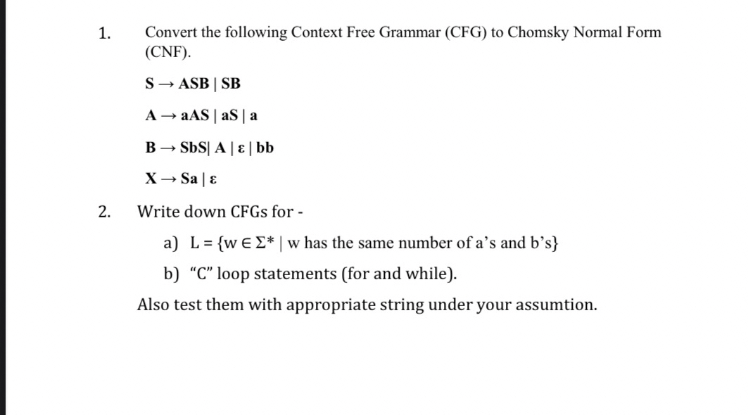 Convert the following Context Free Grammar ( CFG