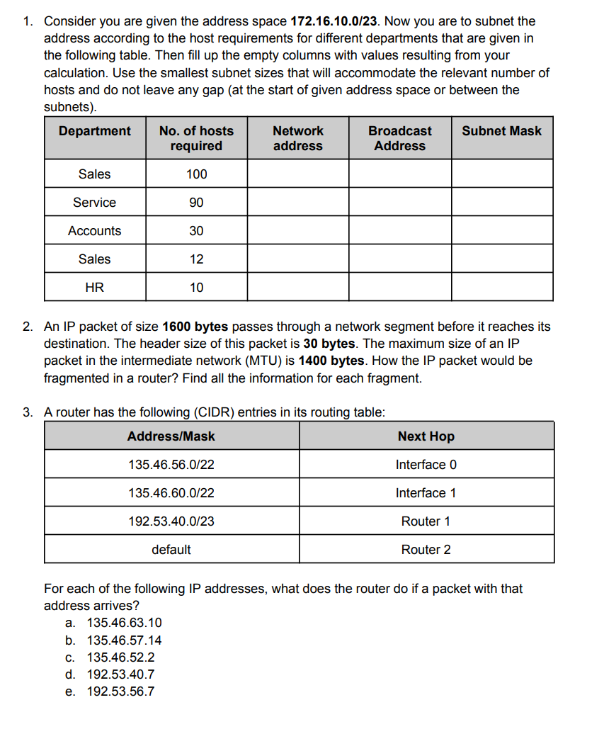 1 . Consider you are given the address space 1 7