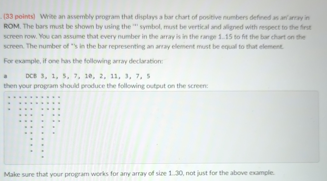 Write an ASSEMBLY PROGRAM that displays a bar