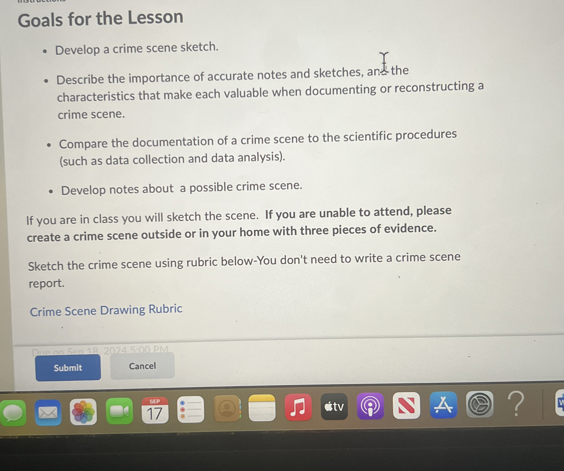 Goals for the Lesson Develop a crime scene