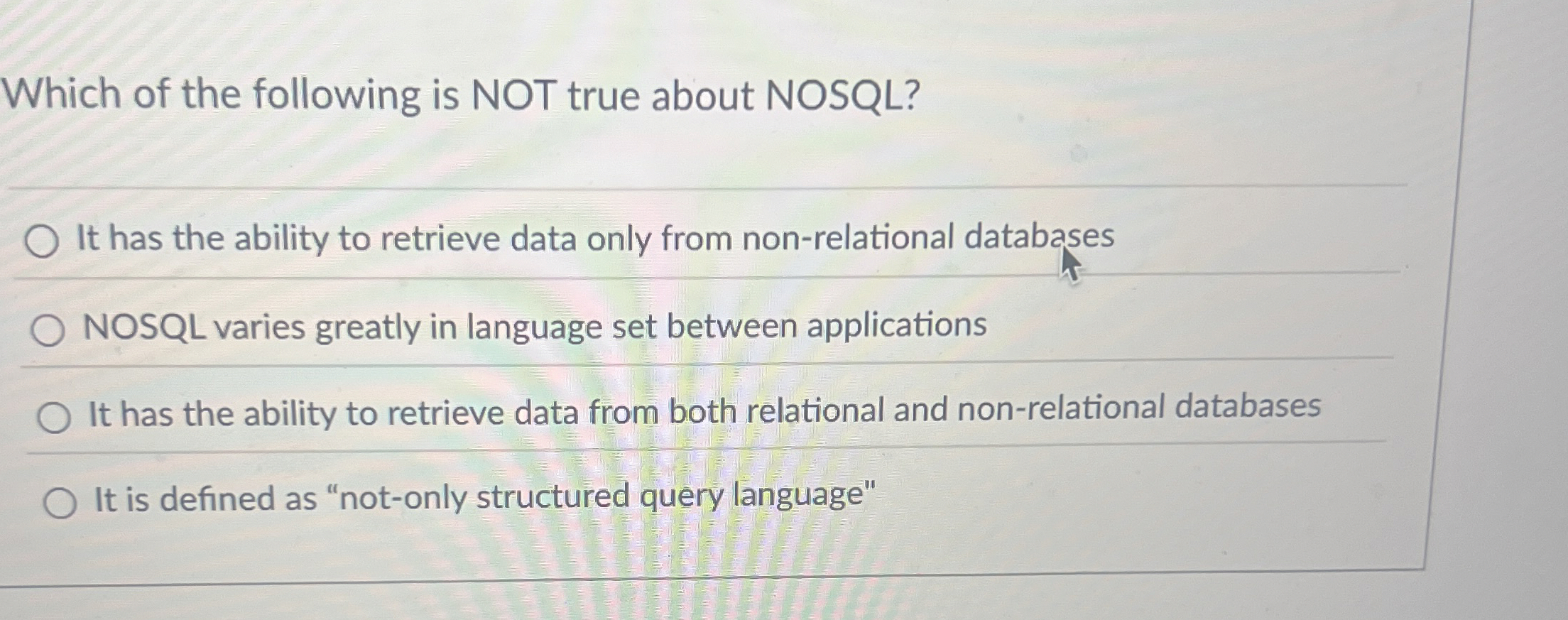 Which of the following is NOT true about NOSQL?