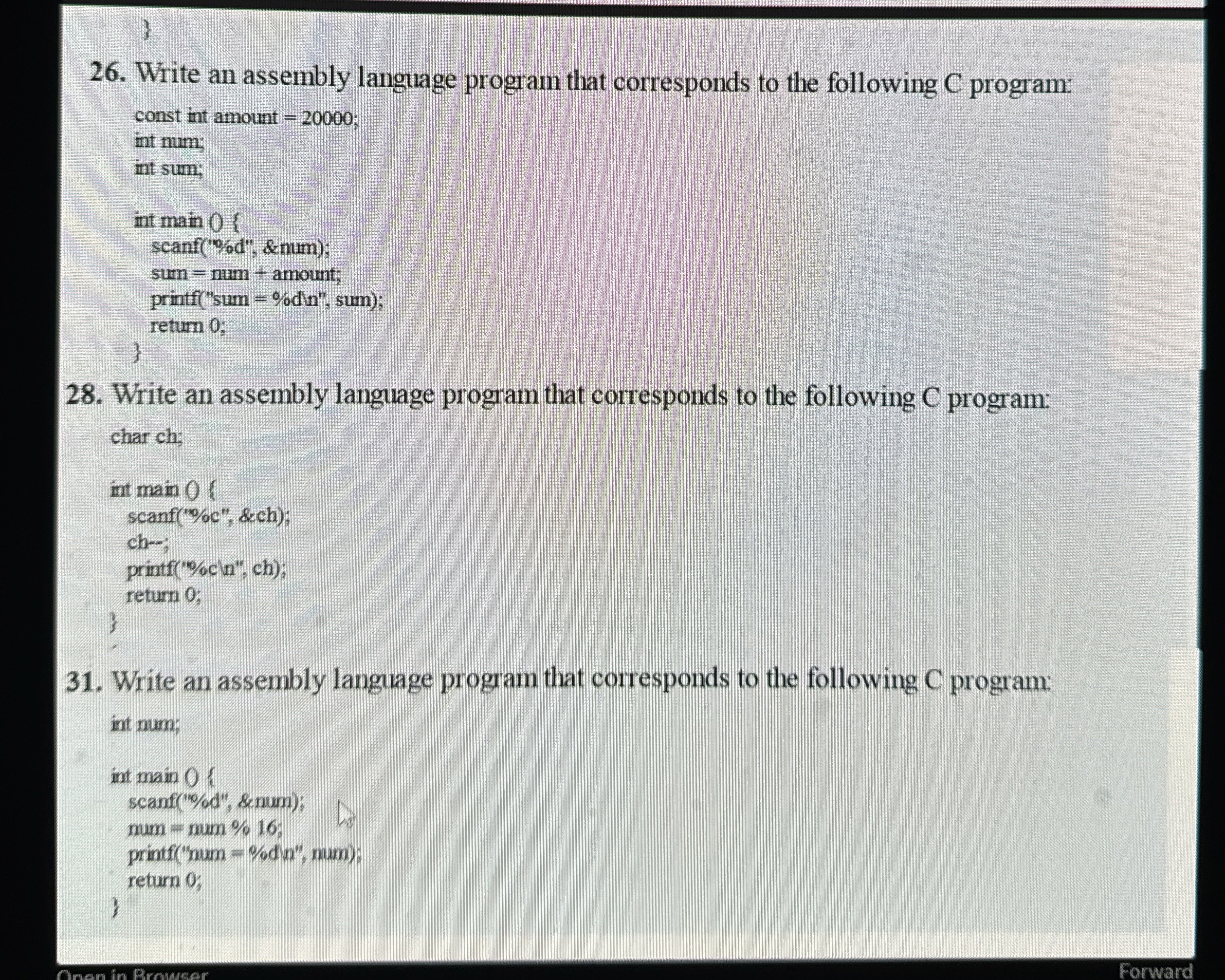 Write an assembly language program that