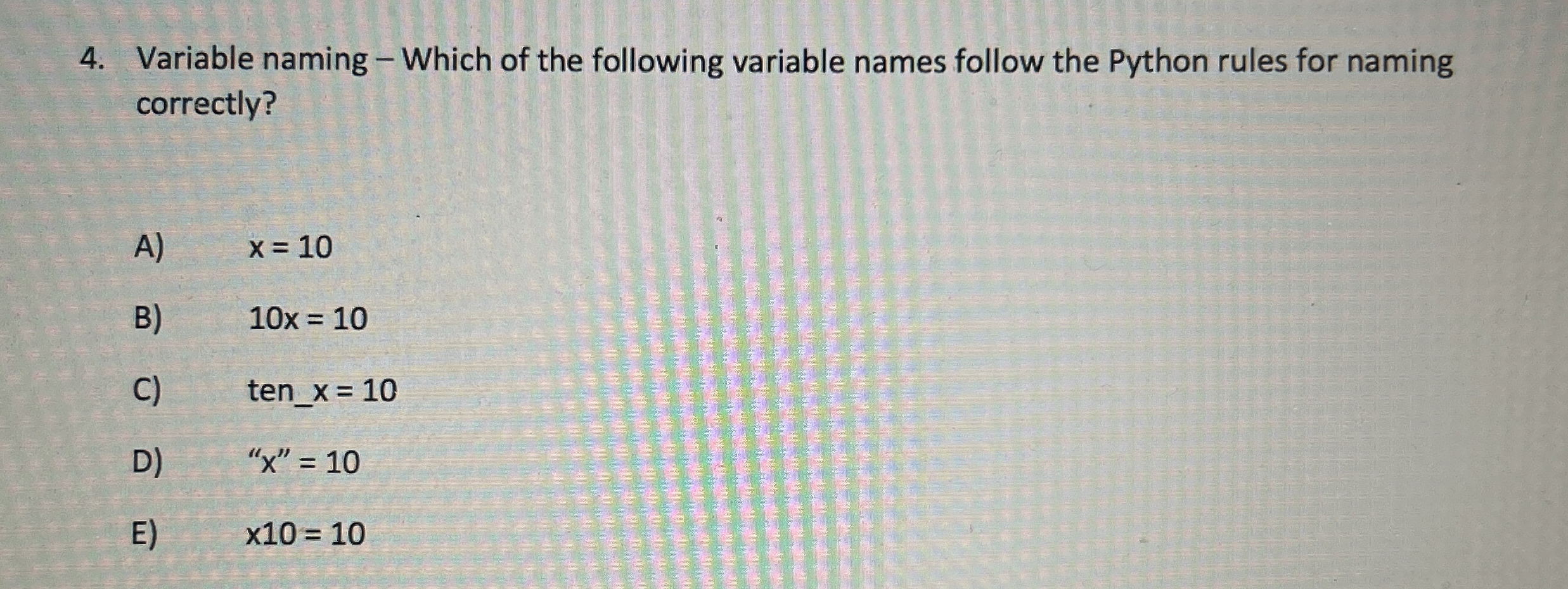 Variable naming - Which of the following variable