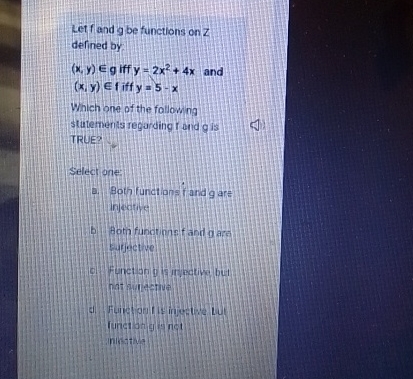 Let f and g be functions on z defined by: ( x , y