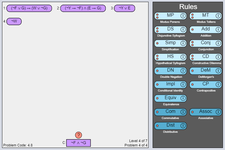 In the image provided use the given logical