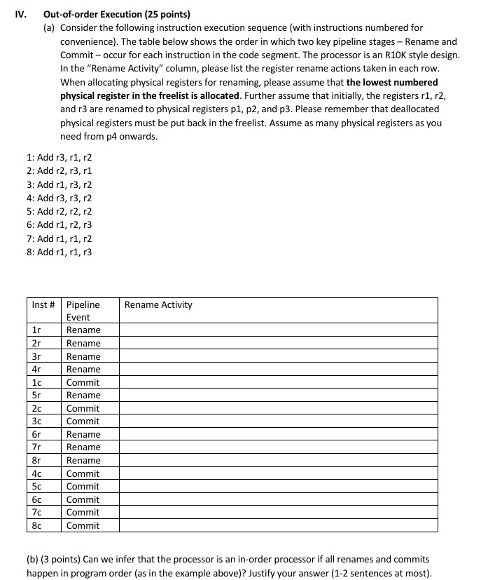 Consider the following instruction execution