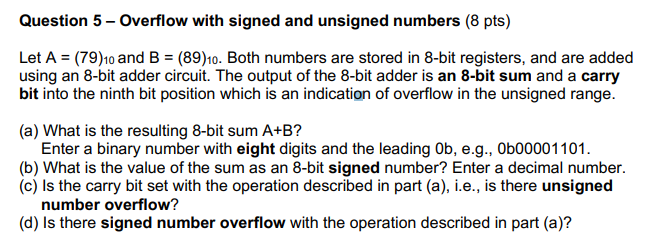 Question 5 - Overflow with signed and unsigned