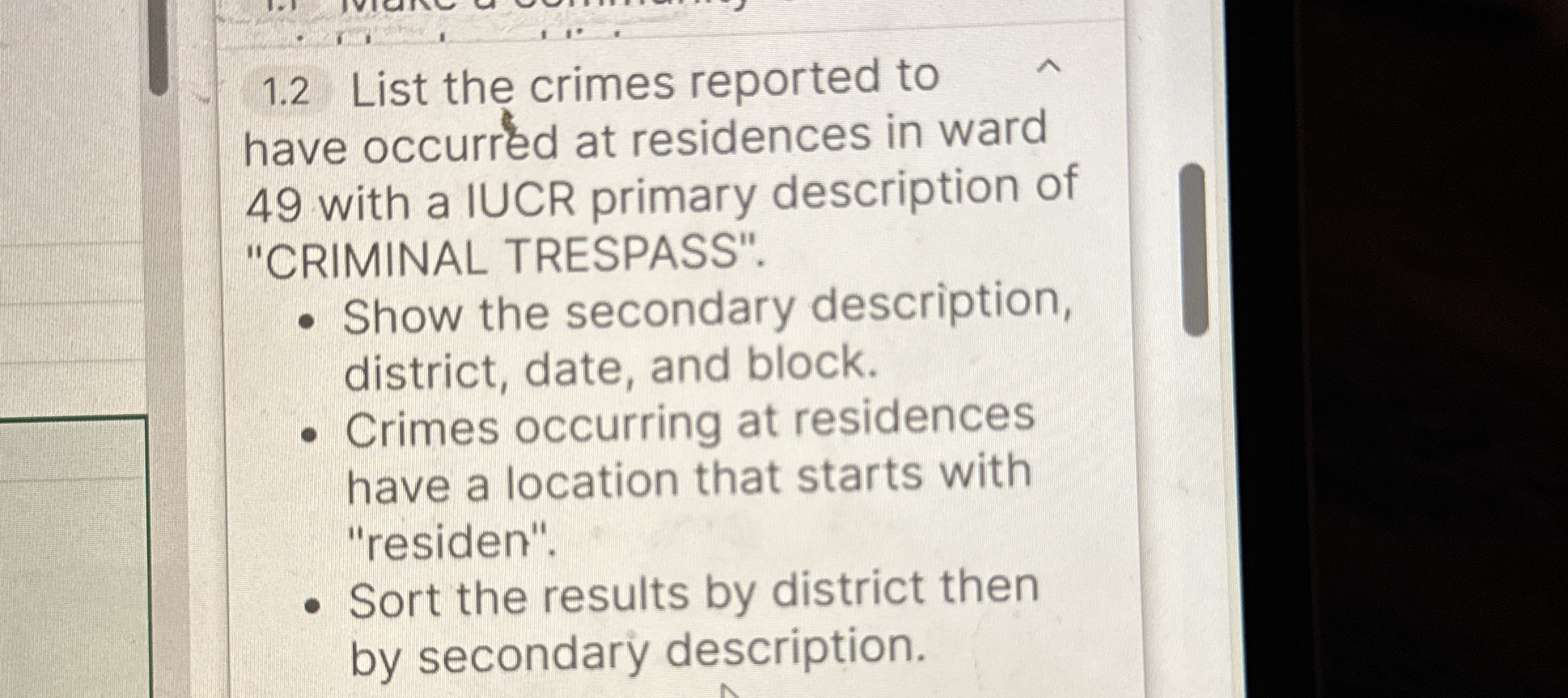 1 . 2 List the crimes reported to have occurred