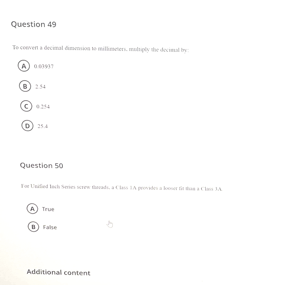 Question 4 9 To convert a decimal dimension to