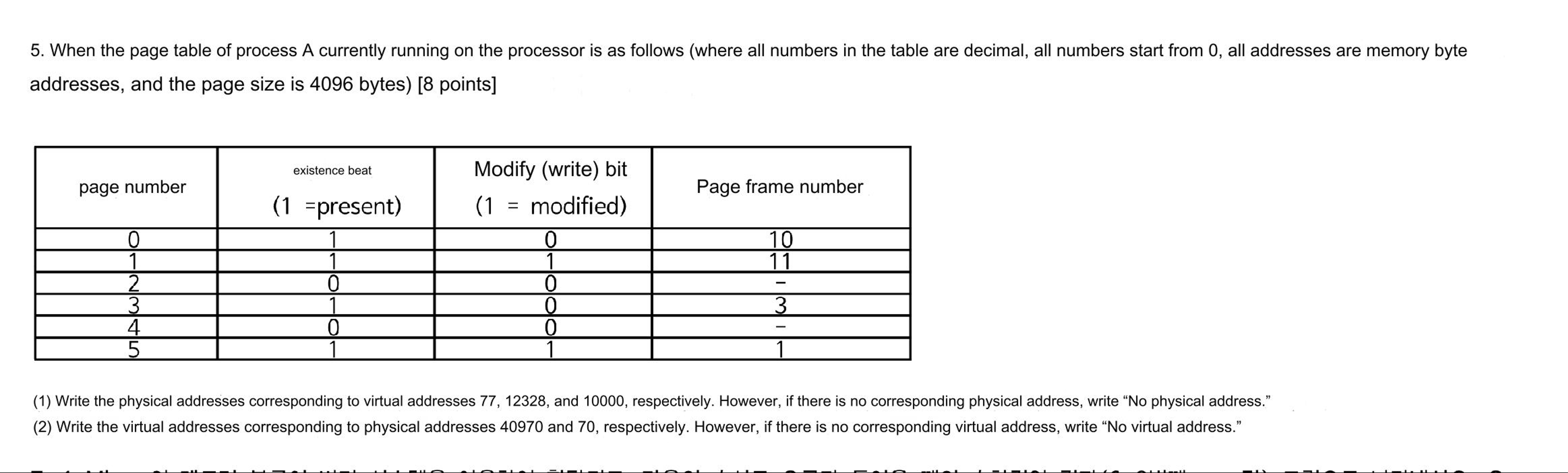 5 . When the page table of process A currently