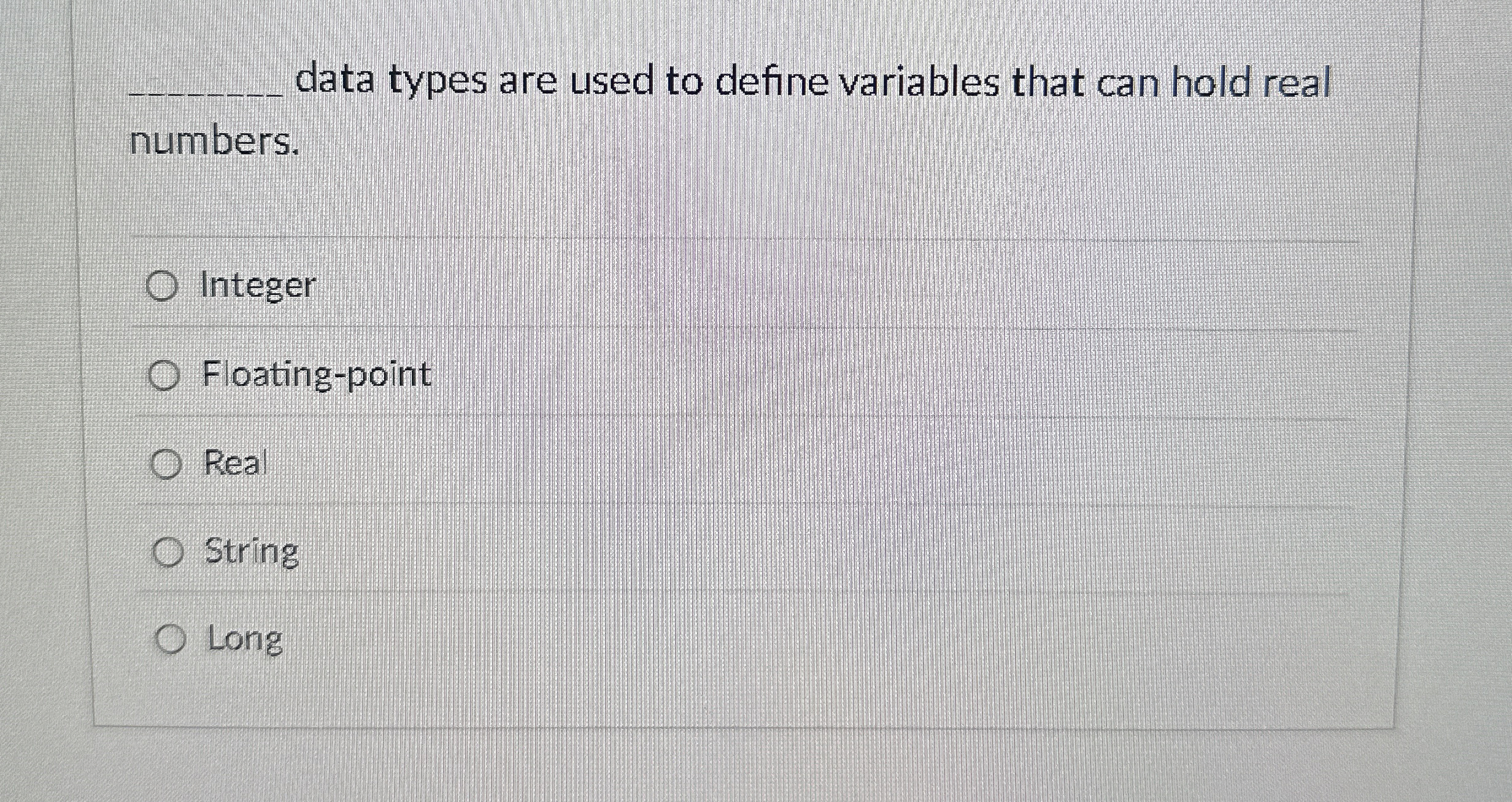 q , data types are used to define variables that