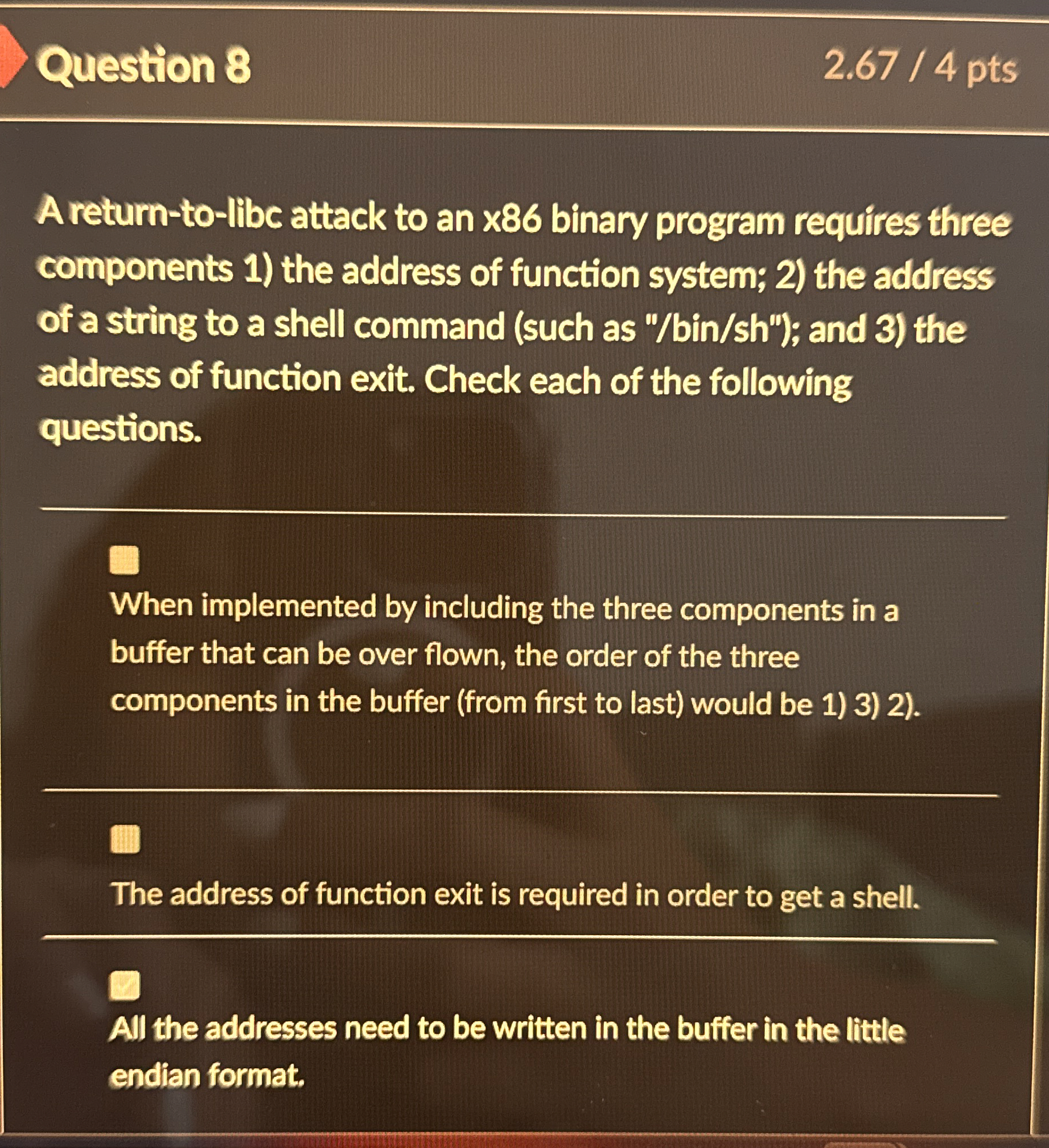A return - to - libc attack to an 8 6 binary