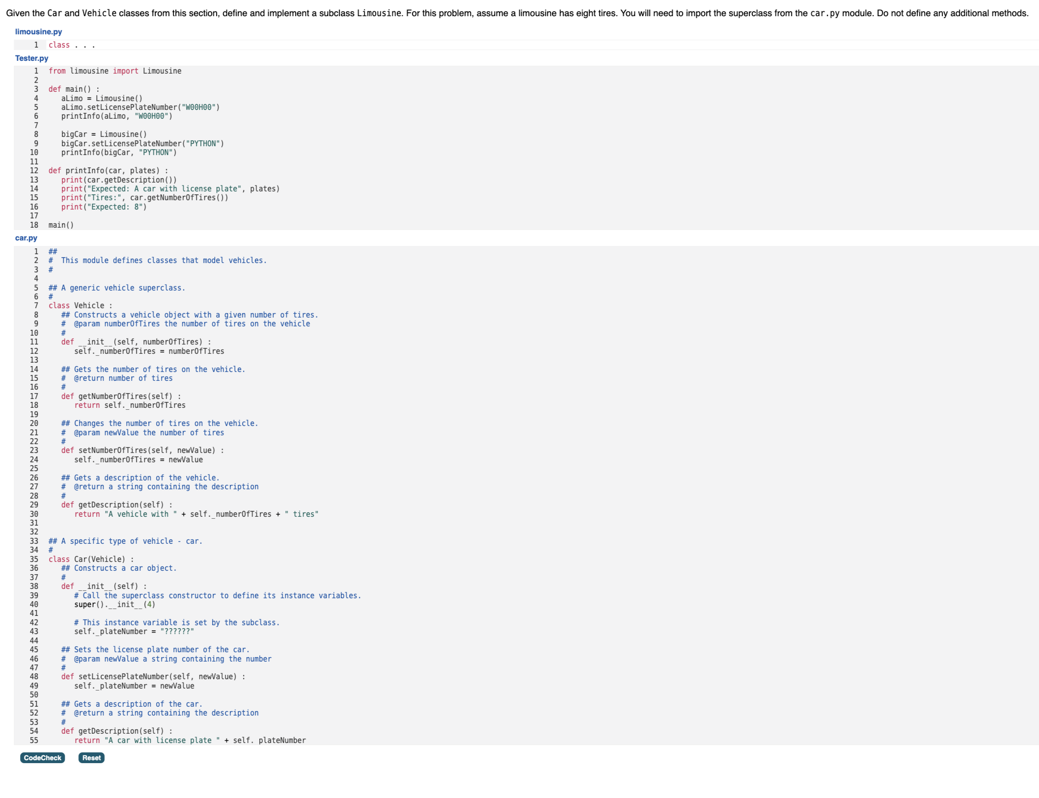 ` ` ` limousine . py l class . . . Tester.py from